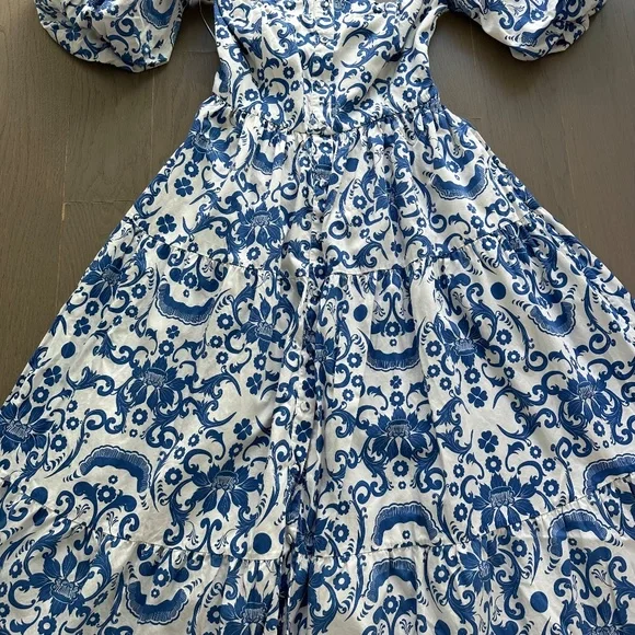 Borgo De Nor Julia Cotton Dress Venezia Blue Off the Shoulder Button UK 12 US 8 - Picture 5 of 11